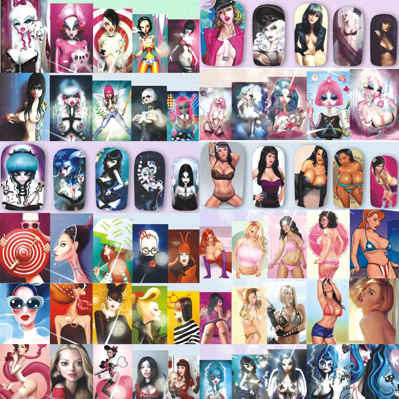 

12 Sheets Sexy Hot Cartoon Young Lady Girl Nail Art Decals Water Transfer Stickers Decorations A937-948#