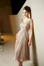 Mutter der Braut Kleid 2016 Tee Länge Mutter Kleider Chiffon Kurzarm Falten Abendkleid Vestido Madre Novia Prom