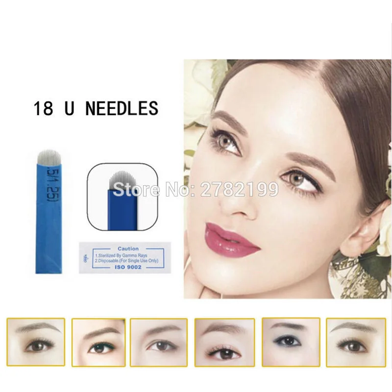

100 Pcs Tattoo Needles 18 Pins U Shape Microblading Lamina U Sobrancelha Tebori 18 Pontas U Blades Eyebrow Permanent Manual Pen