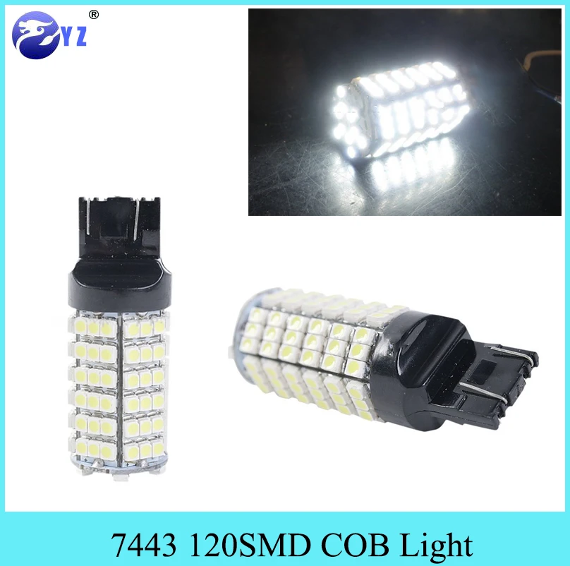 1 пара T20 7440 7443 W21 WY21W 7444 120SMD 3528 Светодиодный обратный спереди сигнальные огни Белый