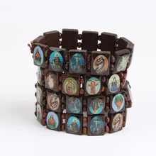 Wholesale 10pcs/pack Jesus Bracelet Angel Bangle Mary Religion faith Wood Stretch Catholic Icon Blessing jewelry icon designe диван stretch