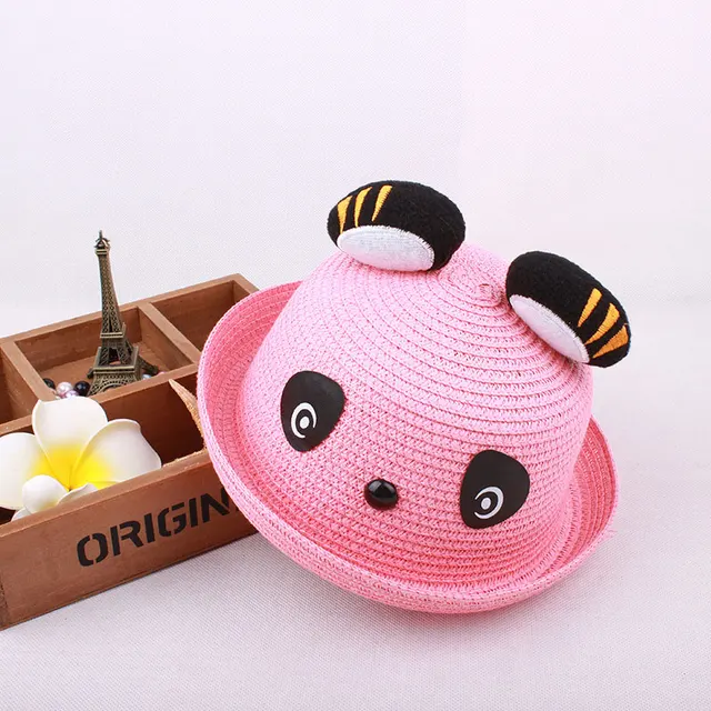 2018Cute Panda Straw Hat Spring Summer Boys and Girls Fashion Straw ...