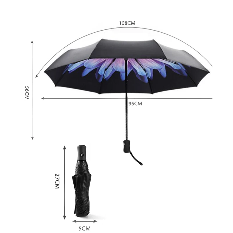 Yesello черный цветок авто-открыть закрыть складной зонтик женский зонтик