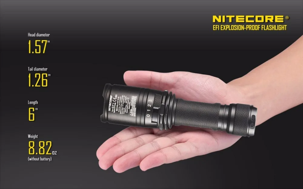 NITECORE EF1 взрывоустойчивый фонарик использование 1*18650 и 2* CR123 с помощью одной руки регулировки яркости+ 3500 мА/ч, 18650 Батарея+ зарядное устройство