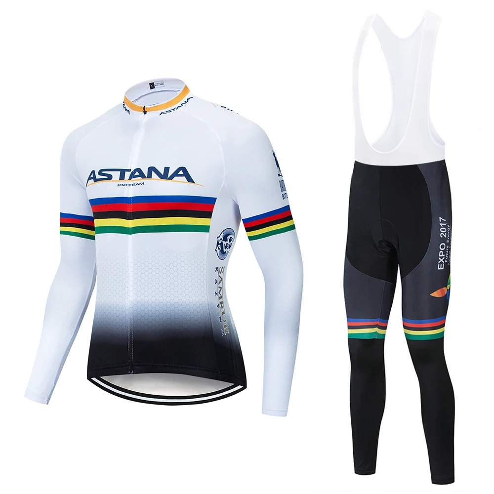 

ASTANA 2019 Team long sleeve Cycling jersey Set bib pants ropa ciclismo bicycle clothing MTB bike jersey Uniform Men clothes