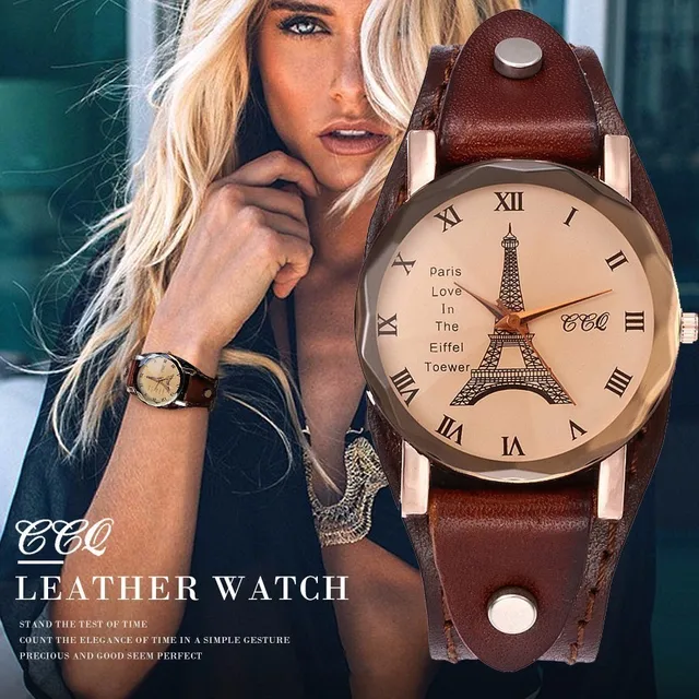 Vintage Cow Leather Eiffel Tower Watch Casual Women Men Leather Quartz Wristwatc Vintage Cow Leather Eiffel Tower Watch Casual Women Men Leather Quartz Wristwatc