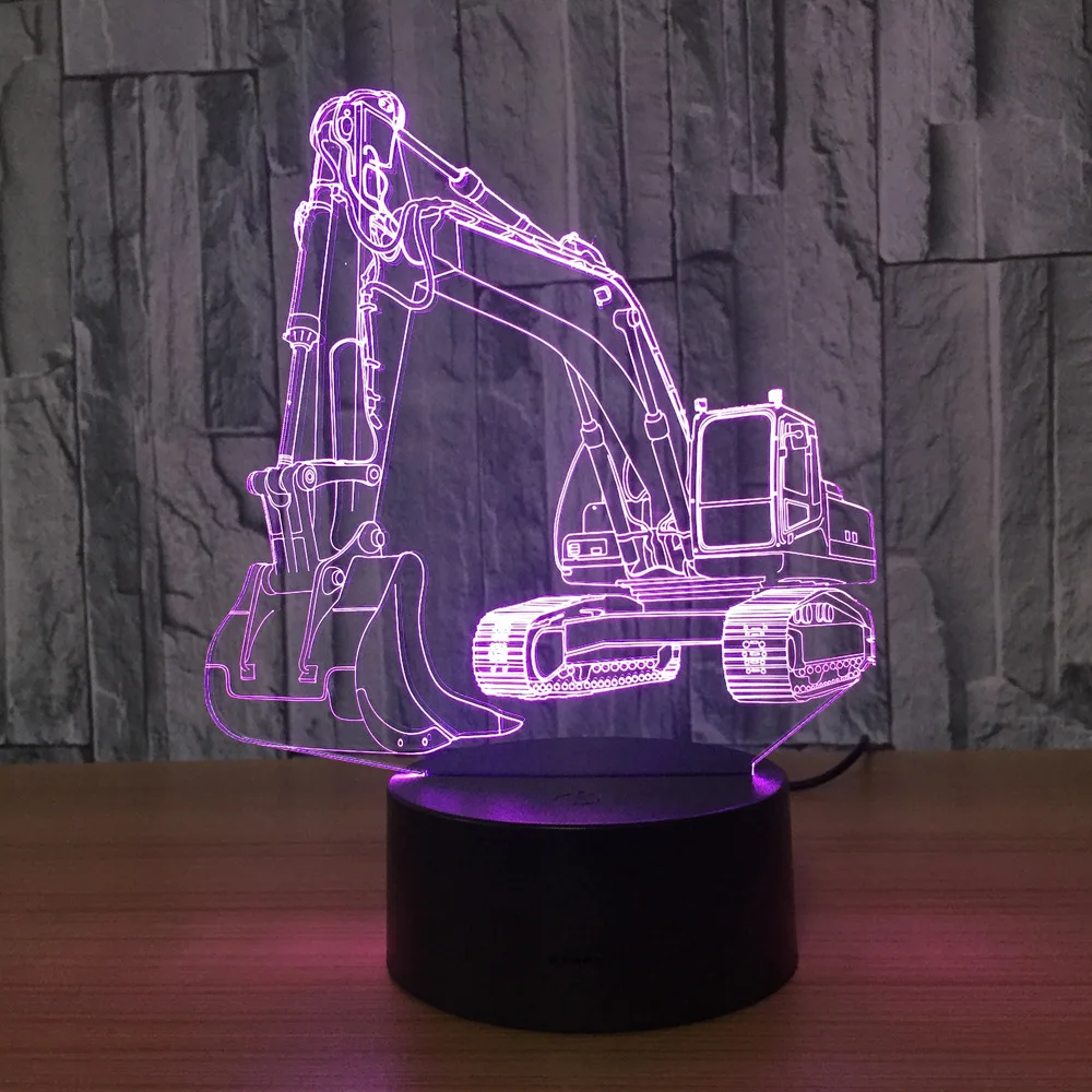 Экскаватор гигантская Лопата трактор цементный смеситель подъемный автомобиль грузовик 3D визуальная иллюзия Лампа детский ночник грузовик стиль лампы