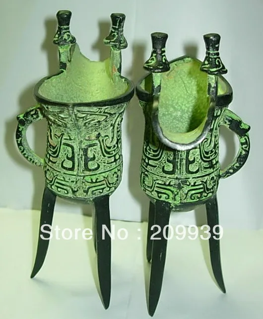 

00509 A pair of Cups of Rare Old Chinese Bronze Statue (A0314)