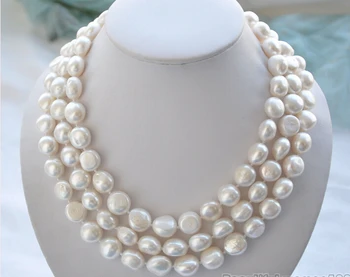

shipping> >>>z5691 3ROW 15mm BAROQUE WHITE FRESHWATER PEARL NECKLACE MABE
