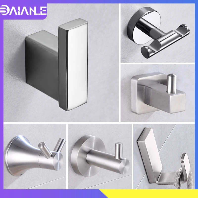 

Coat Hooks Rack Wall Mounted Double Robe Hooks Brushed Stainless Steel Bathroom Hooks for Towels Key Bag Clothes Bathroom Hanger