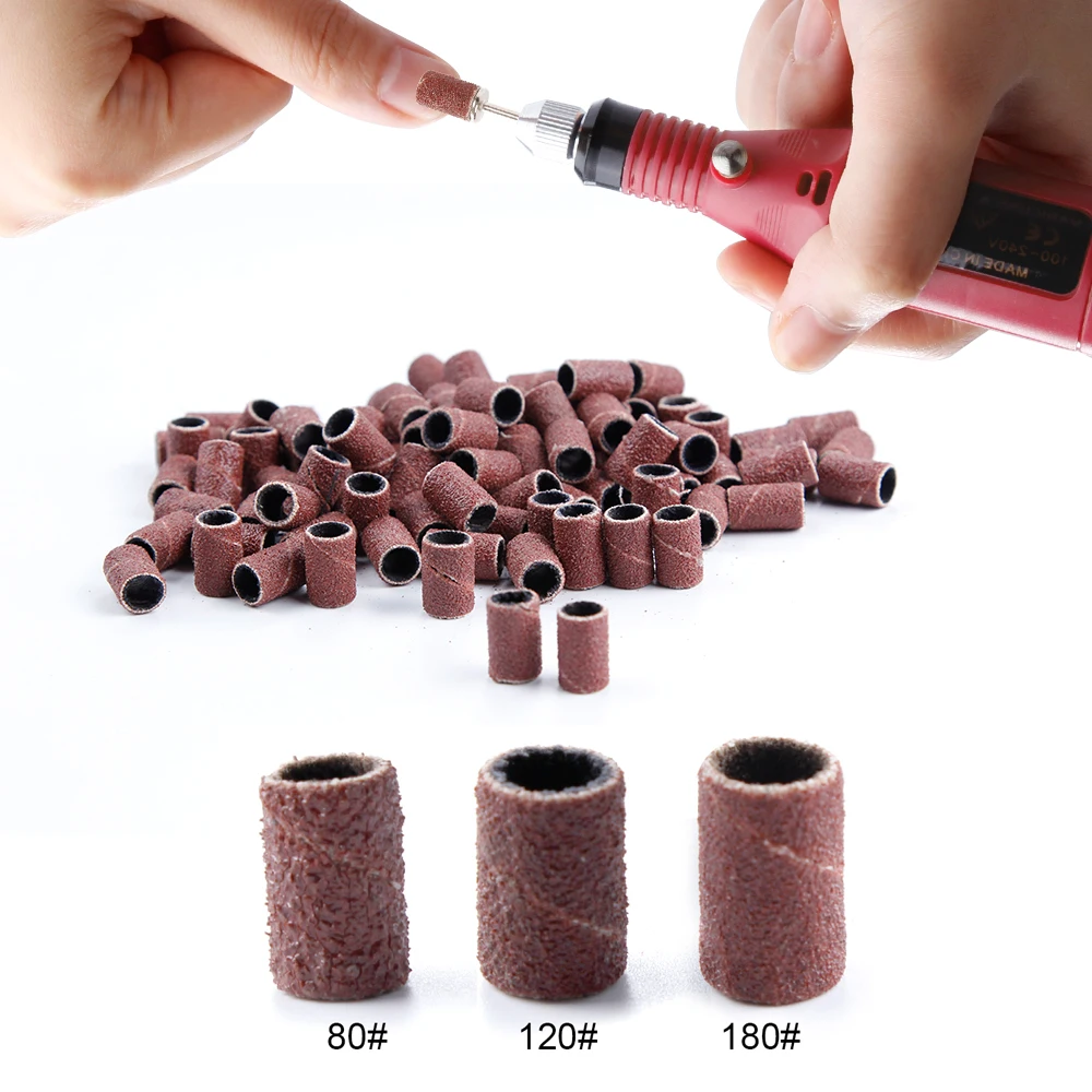 

100pcs/set 80#/120#/18# Nail Art Sanding Bands File For UV Gel Acrylic Polish Remover For Electric Nail Machine Nail Drill Bits