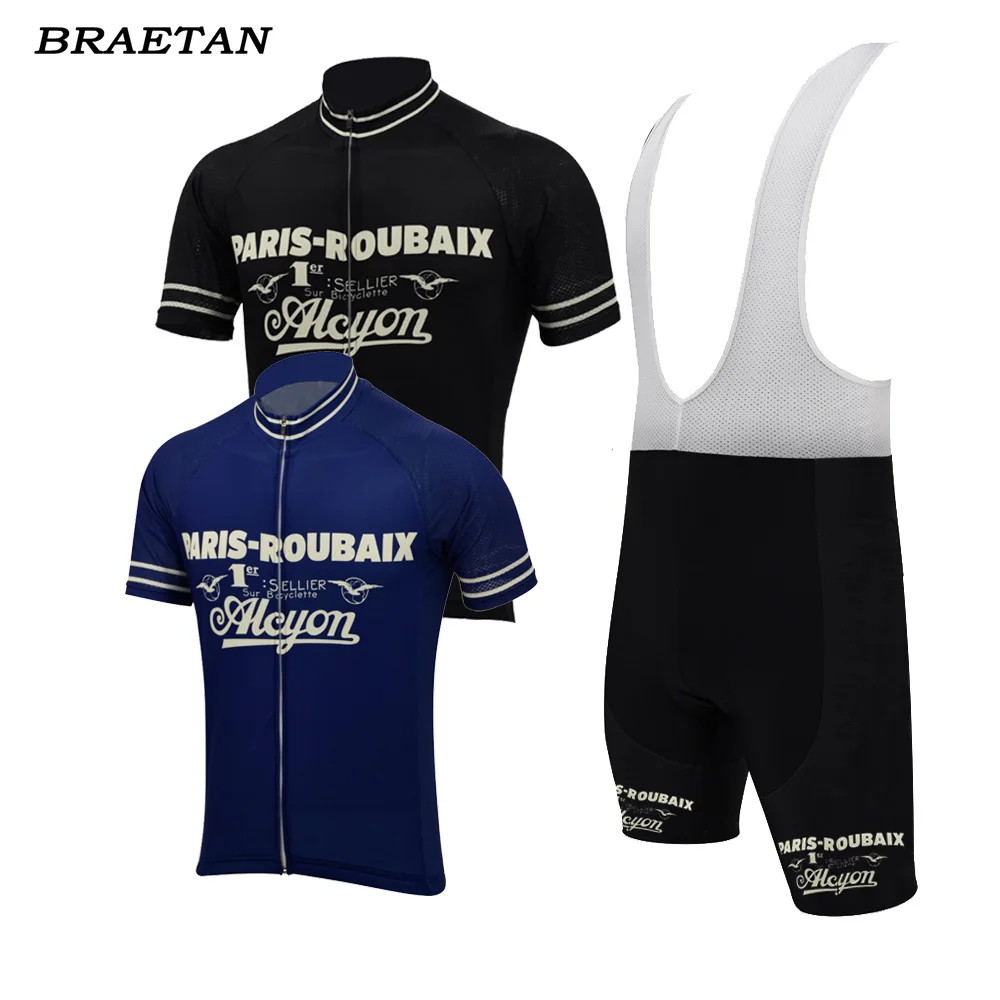 

Paris cycling jersey set pro team cycling wear bib pant summer short sleeve cycling clothing gel pad road clothes braetan