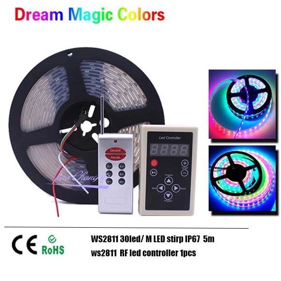 DC12V 5 м чеканка мечта магия Цвет RGB 5050 WS2811 IC Светодиодные ленты свет+ WS2811 РФ Пульт дистанционного управления+ 12 V 5A светодиодный Мощность - Испускаемый цвет: WS2811 strip Kit 2