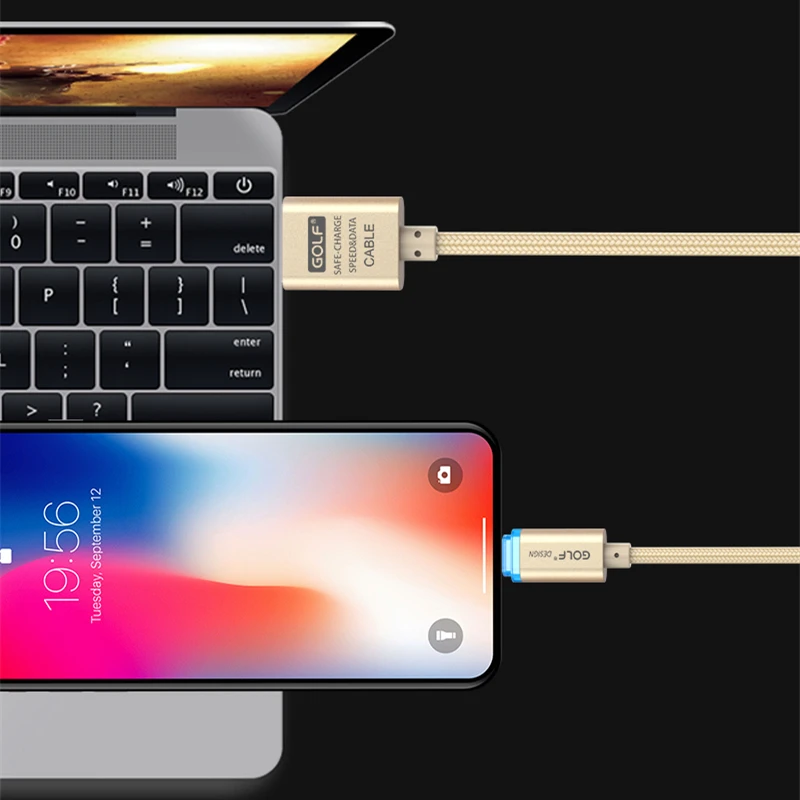 Гольф светодиодный дисплей USB кабель для передачи данных для iPhone 8 7 6 6 S Plus 5 5S 5C SE X XS Max XR iPad 4 mini 2 3 быстрое устройство для зарядки кабелей