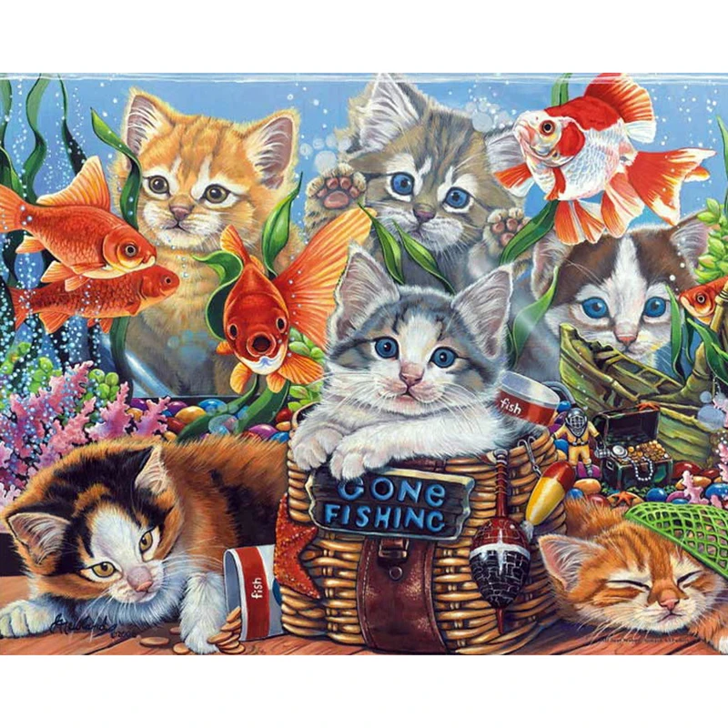 

Animal Cats Watching Fish 5D Diy Diamond Painting Full Drill Daimond Embroidery Rhinestones Paint Mosaic drill 5d diamond KBL