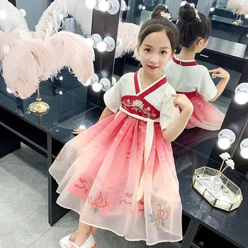 

Red Hanfu Fairy Dress Classical Dance Costume Embroidery Chinese Traditional Han Tang Hanfu Parent-Child Party Dress SL1068