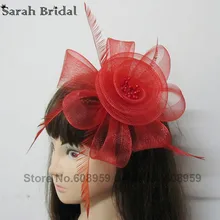 In Stock 2017 New Arrival Black Red Purple Headwear Flower Hair Tulle Feather Flower Hair Accessories