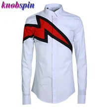 Модная красная Мужская рубашка с принтом молнии трендовые деловые мужские рубашки с длинным рукавом тонкие футболки в повседневном стиле maculina Большие размеры