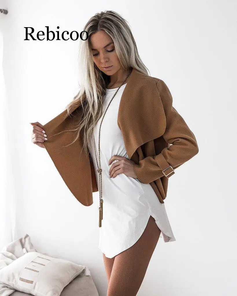 2019Europe style woman coat winter wool  autumn spring female long sleeve plus size coat solid turndown collar jacket