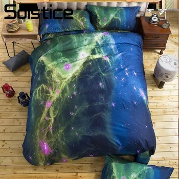 

Solstice Home Textile Space Galaxy Bright Bedding Sets Teenage Adult Boy Girl Linens Duvet Quilt Cover Pillowcase Flat Bed Sheet