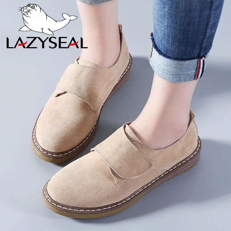 

LazySeal Women Sneakers Oxford Shoes Oxfords Woman Loafers Genuine Leather Cow Suede Hook & Look Boat Round Toe Flats Moccasins