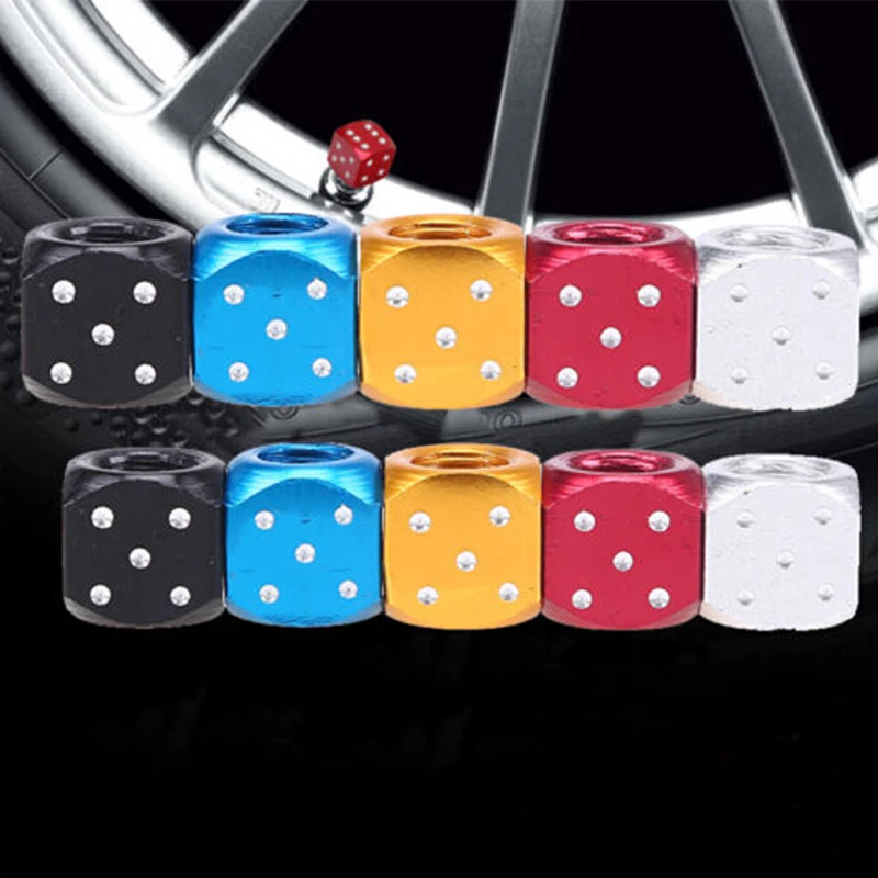 4X Dice Aluminum Car Wheel Tires Valves Tyre Stem Air Caps Airtight