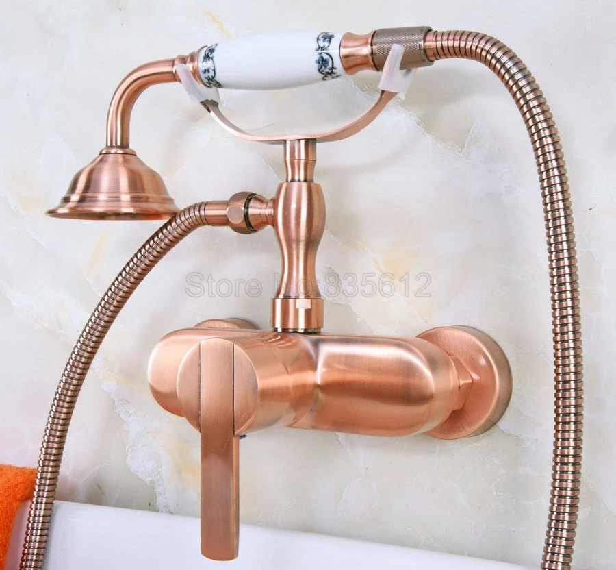 

Antique Red CopperBath Tub Faucet Single Handles & Handheld Shower Head Faucet Bathtub faucet set shower faucet set tna319