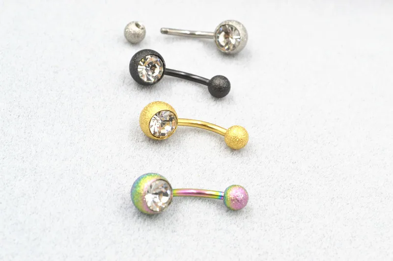 50pcs Surgical  Steel Glitter Gems Navel Belly Ring Button Bar 14gx10mmx5mm/8mm Navel Rings Body Piercing Jewelry  Free Shipping image_2