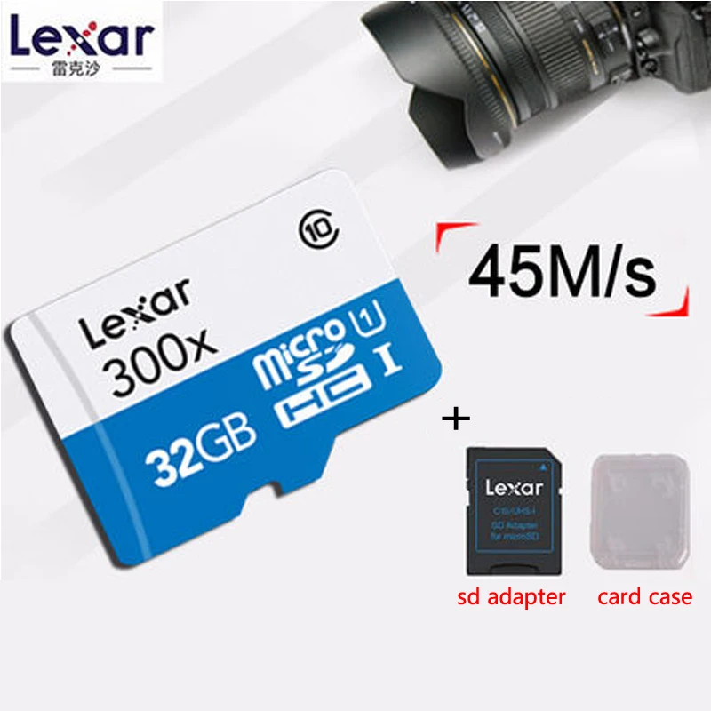 Дешевый Оригинальный Lexar натуральная 45 МБ с. с. 300x micro SD Class 10 64 ГБ micro SDXC TF карта памяти Адаптер для Pad Gopro Hero видеокамера телефон