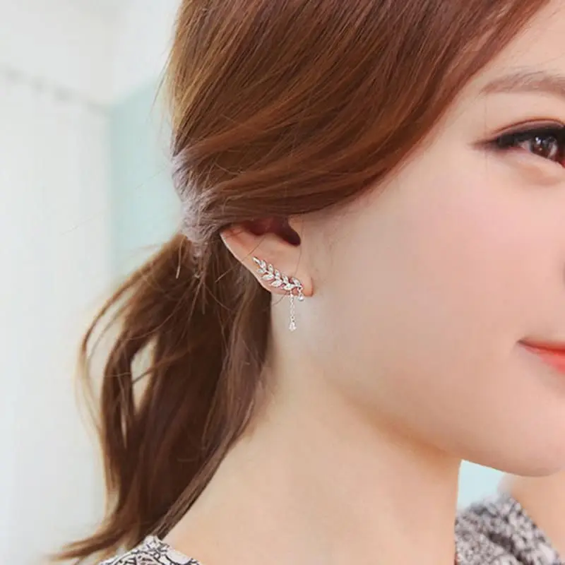 

1 Pair Gold/ Sliver Classic Women Crystal Leaves Earcuff Earrings Beautiful Left Ear Clip Earrings Jewelry Fashion
