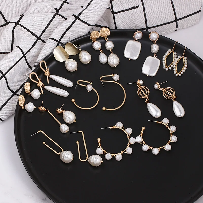 

2019 Design Matte Pearl Geometric Dangle Earrings For Women Irregular Freshwater Pearl Drop Earrings Beach Boho Fashion Jewelry