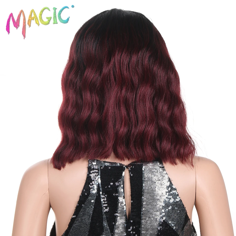 Магические волосы синтетические парики на шнурках спереди 14 дюймов глубокие волнистые парики Черный Омбре красный для женщин термостойкие хай с натуральной линией волос