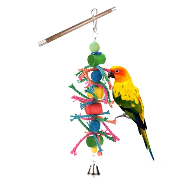 Cute Bird Toys Colorful Swing Hanging Bird Cage Wood Chew Cylinder Rope