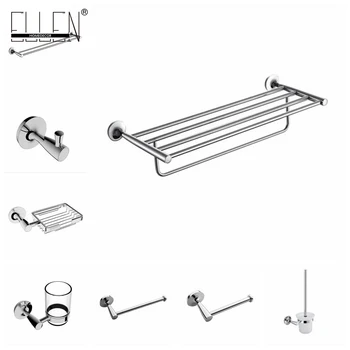 

Wall Mounted Chrome Bathroom Accessories Set Towel Holder Toilet Paper Holder Soap Basket Robe Hook Towel Shelf EL7200