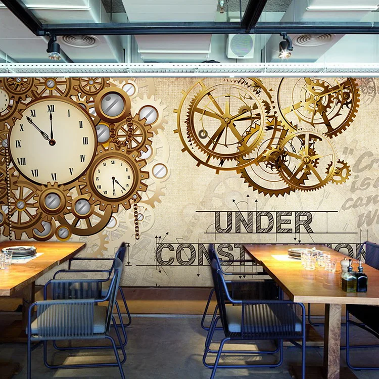 

3D photo wallpaper Vintage mechanical skull clock large mural bar KTV background wallpaper theme restaurant wallpaper