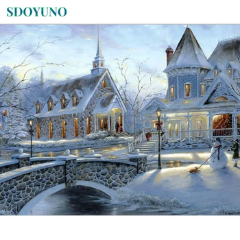 

SDOYUNO Frame Snow Castle DIY Painting By Numbers Kit Flowers Acrylic Coloring By Numbers Unique Gift For Home Decor 40x50cm