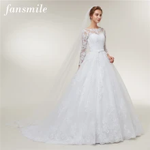 Fansmile, длинный рукав, Vestido De Noiva, кружевные платья, свадебное платье,, поезд, на заказ, размера плюс, для невесты, тюль, для свадьбы, FSM-406T