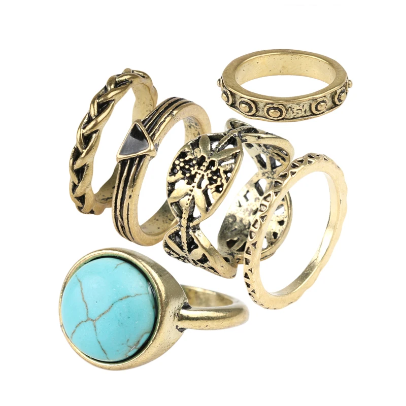 

Ring 6Pcs/Sets Round Resin And Black Enamel Rings For Women Tibet Alloy Gold Color Turkey Jewelry