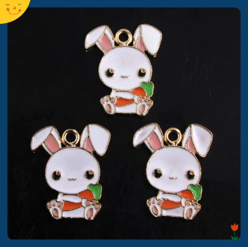

OYKZA Colorful Alloy Enamel Rabbit with Carrot Charms Pendants for Bracelet Keychain Necklace Jewelry Making 20x24MM 30pcs a lot