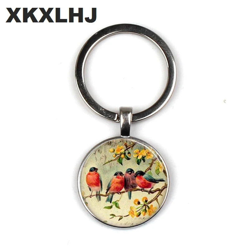 

XKXLHJ 2018 New Arrival Hummingbird Key Chain Cute Bird Metal Keyring Photo Glass Cabochon Handmade Car Bag Keychian Art Jewelry