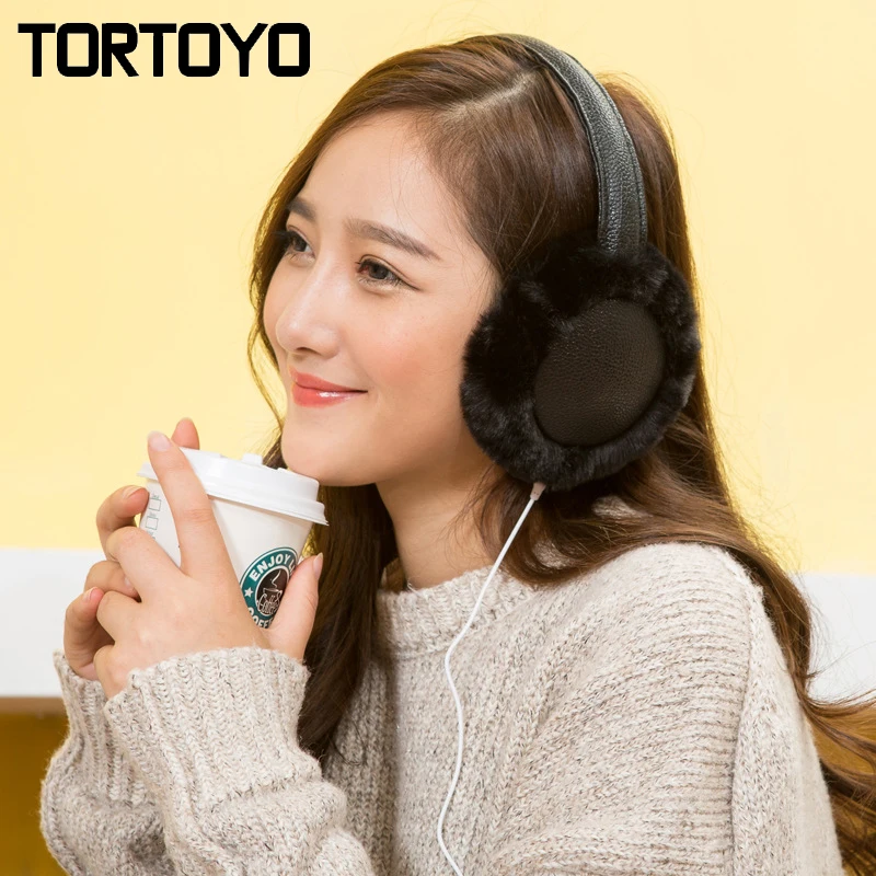 

High Quality PU Leather Winter Plush Warm Phone Headphones Wired PC Headband Over Ear Earmuff Earphone Computer Headset with Mic