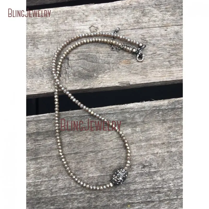 

Faceted Gray Crystal Choker with Hematite Focal Bead Boho Jewelry NM26458