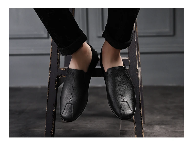 Brand Fashion Men Casual Shoes Leather High Top Breathable Comfortable Footwear Male Black White Boat Drive Mens Shoe (10)