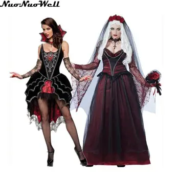 

Adult Female Skeleton Devil Dress Sexy Woman Halloween Queen Cloth Skirt Masquerade Carnival Party Performance Ghost Bride Dress