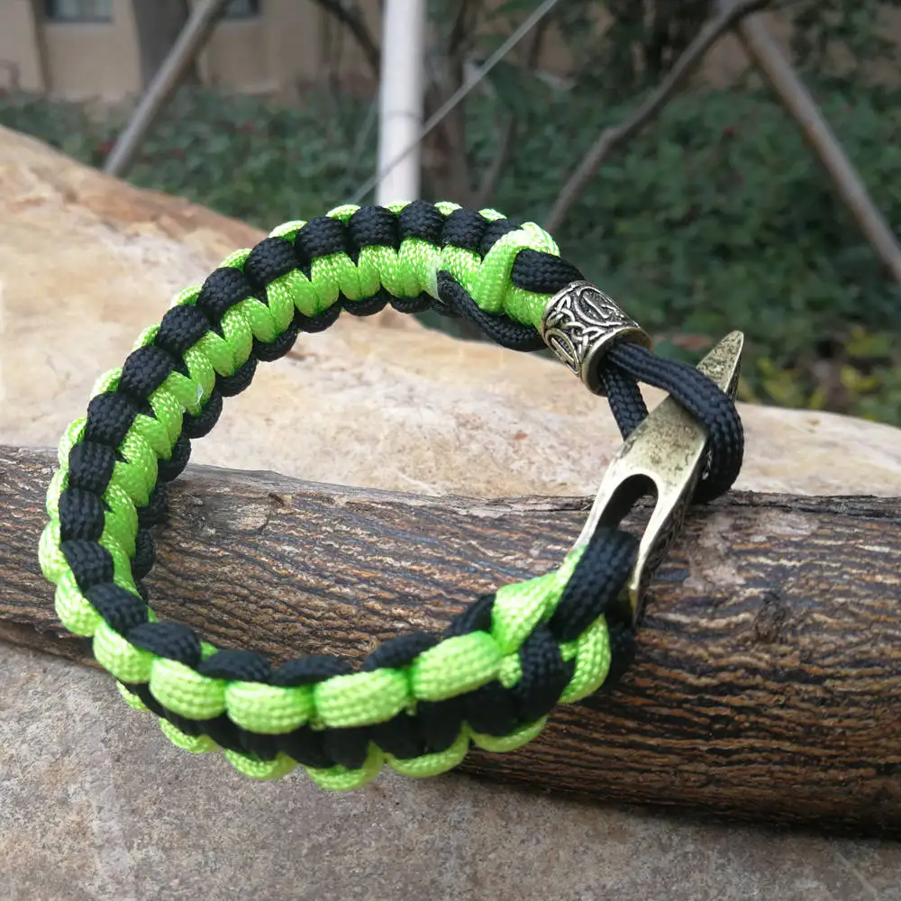 Paracord Bracelet Celtics Viking Runes Beads Axe Talisman Charm Braided Rope Bracelet Men Bangles Camo Green Beige Jewelry Gifts (3)
