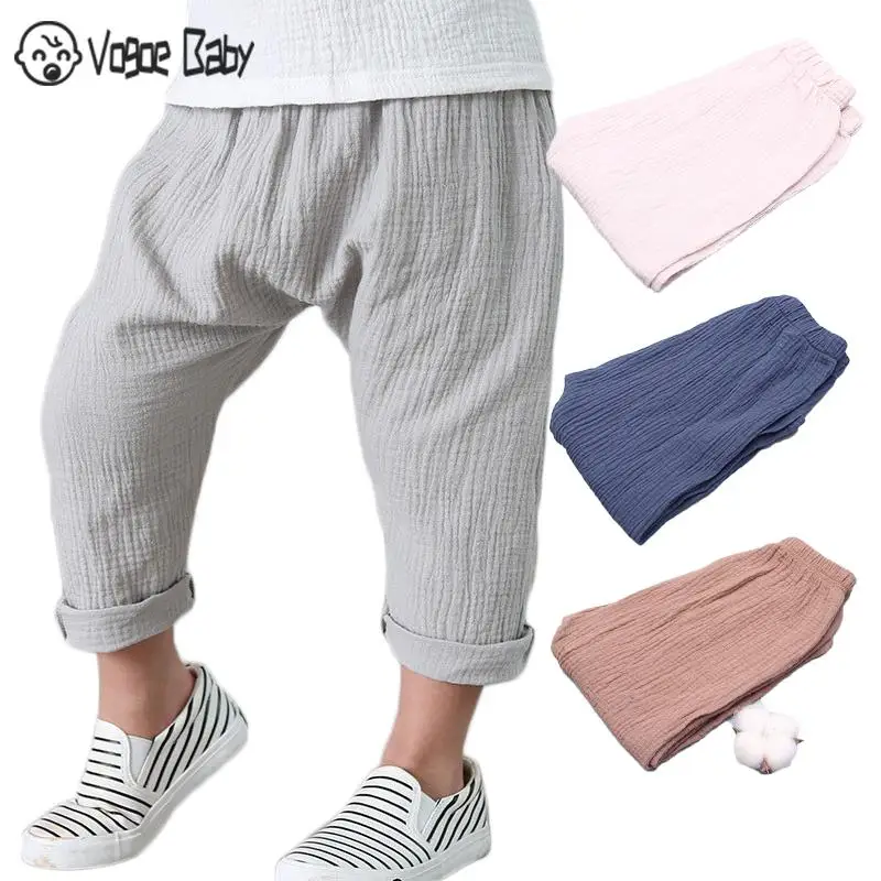 

New Hot Sale Summer Solid Color Linen Pleated Children Ankle-length Pants For Baby Boys Pants Harem Pants For Kids Child 7479