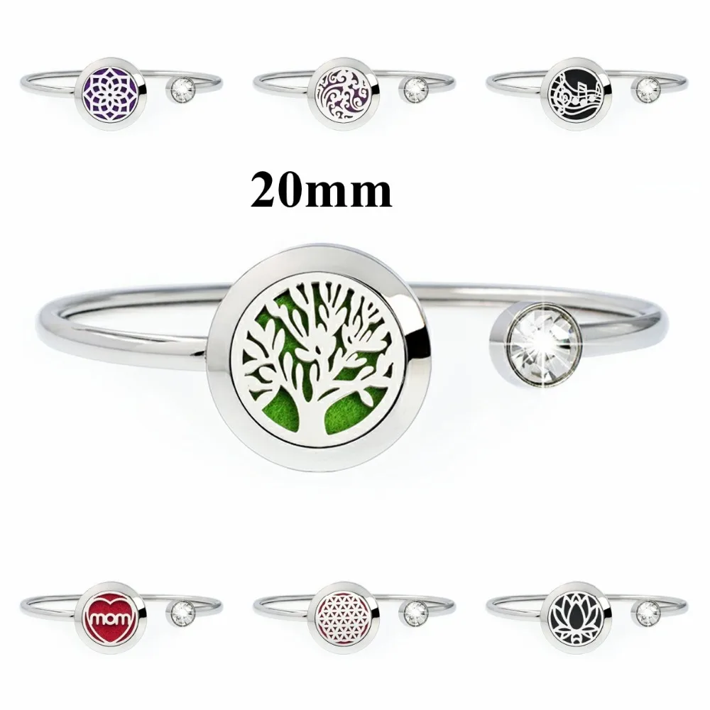 

20mm Lotus Can Wiggle Up and Down Aroma Locket 316L Stainless Steel Bangle Essential Oils Diffuser Locket Bracelet (Dropship)