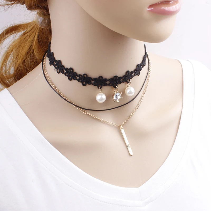 1pc Wholesale New Choker Necklace Black Lace Leather Velvet Strip Woman Collar Party Jewelry
