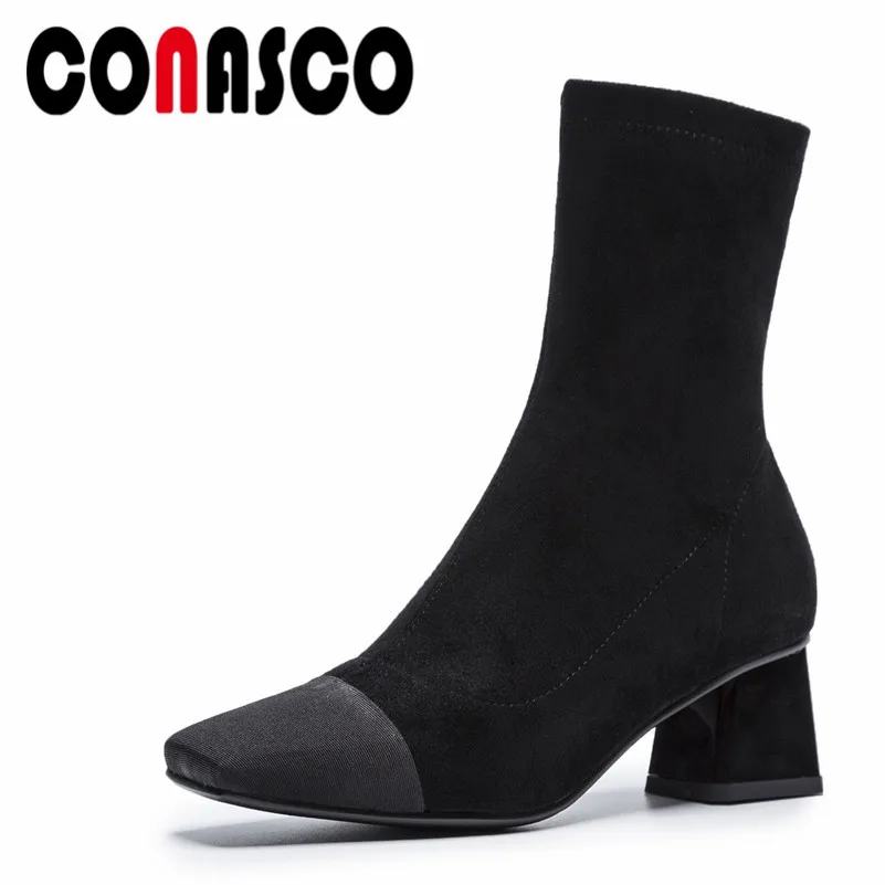 

CONASCO Brand Women Socks Boots Elegant Autumn Winter High Warm Shoes Woman Patchwork Party Prom Shoes Female Platforms Shoes