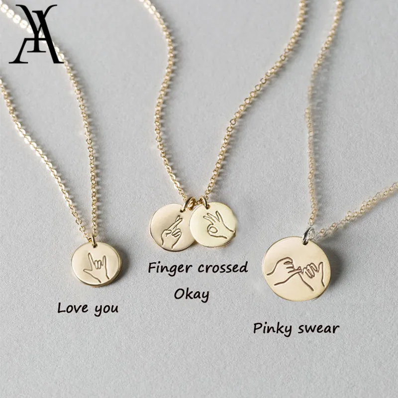 Sign Language Shaka Sign Choker I Love You Necklace Hand Gesture Necklace Love Necklace Peace Sign Necklace Pinky Promise